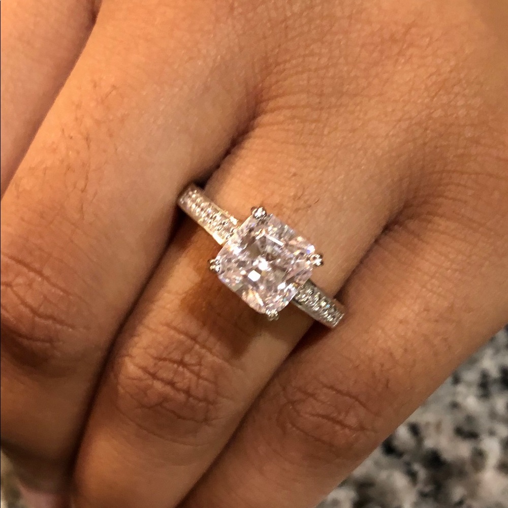 Sterling Silver Princess-Cut CZ Engagement Ring